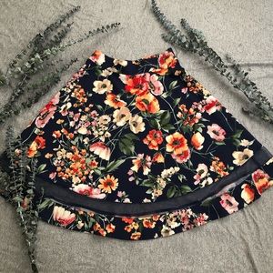 Navy Floral Skirt w/ Mesh Trim
